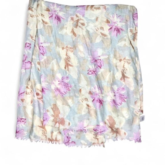 Boho Pastel Floral Scarf Dusty Blue Pink Yellow Lightweight Soft Wrap Shawl Y2K - Picture 2 of 2